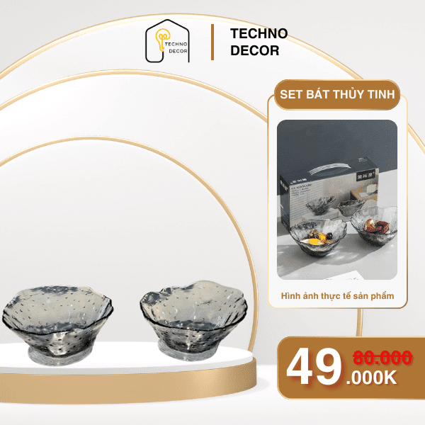 set bát thủy tinh màu khói sang trọng